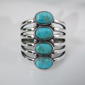 Genuine Turquoise Ring>925 Sterling 4 Stone Turquoise Ring,Stacked Turquoise